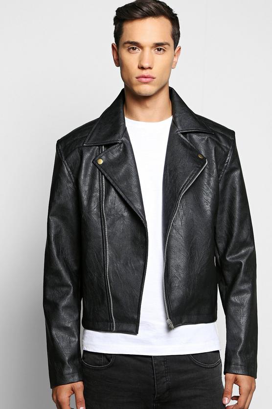 PU Biker Jacket With Quilted Yoke